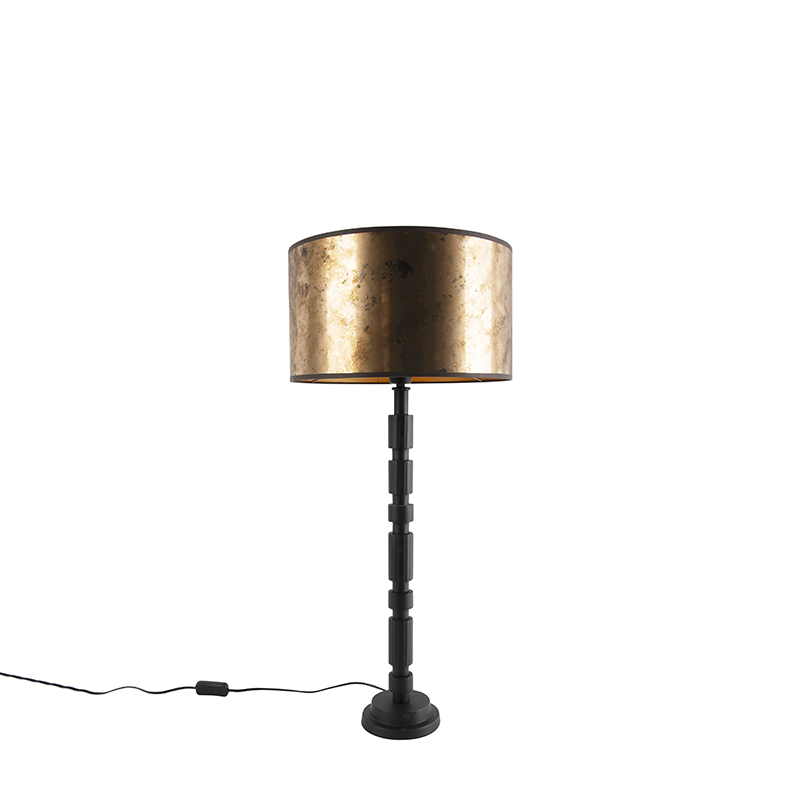 QAZQA Art deco tafellamp zwart met bronzen kap 35 cm - Torre