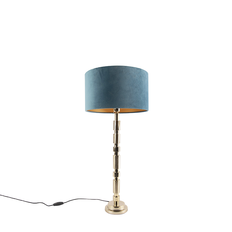 QAZQA Art deco tafellamp goud met velourse kap 35 cm - Torre - Blauw