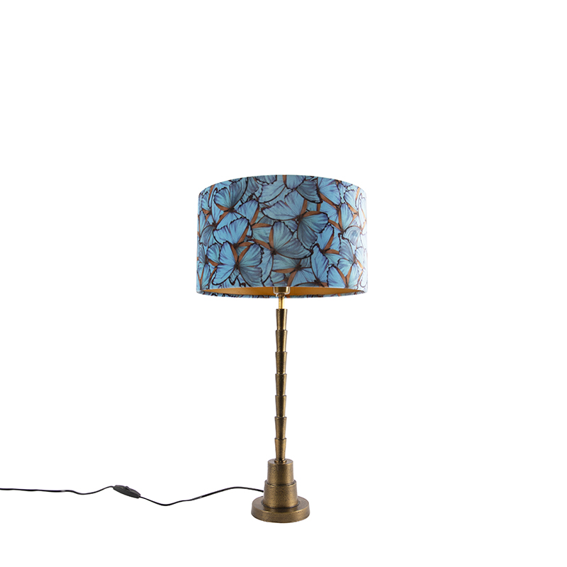 QAZQA Art Deco tafellamp brons velours kap vlinder dessin 35 cm - Pisos