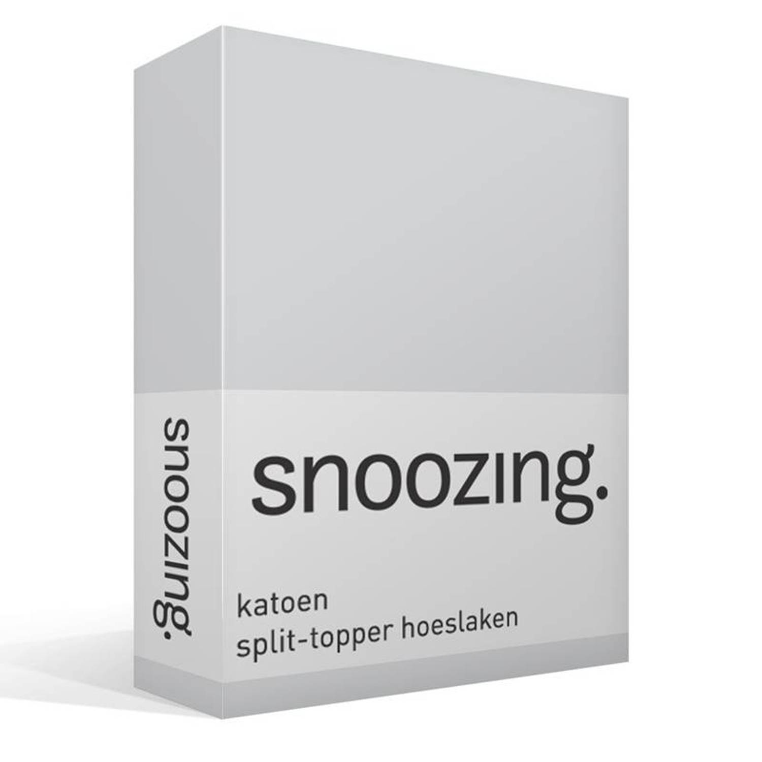 Snoozing - Katoen - Split-topper - Hoeslaken - Lits-jumeaux - 180x210/220 Cm - - Grijs