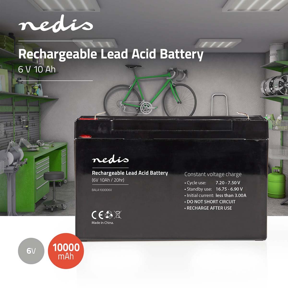 Nedis Oplaadbare Loodaccu 151 Mm - Zwart