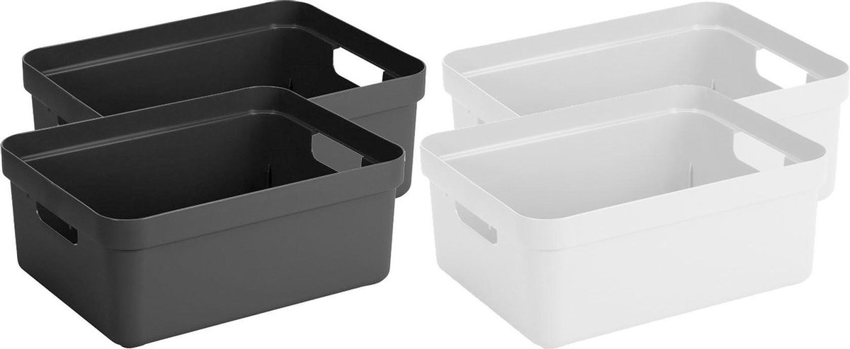 Set Van 4x Stuks Opbergboxen/opbergmanden 24 Liter Kunststof Antraciet En Wit - Opbergbox