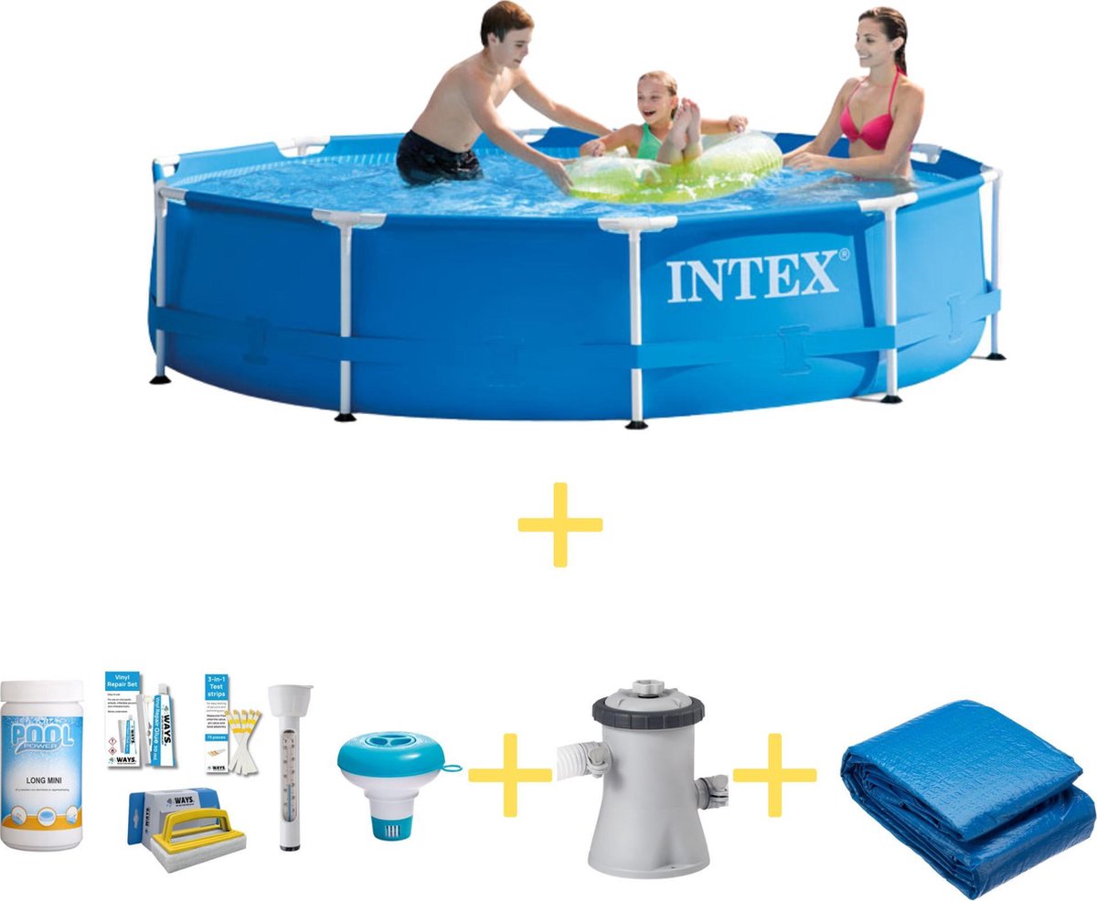 Intex Zwembad - Metal Frame - 305 X 76 Cm - Ways Onderhoudspakket, Filterpomp & Grondzeil - Blauw