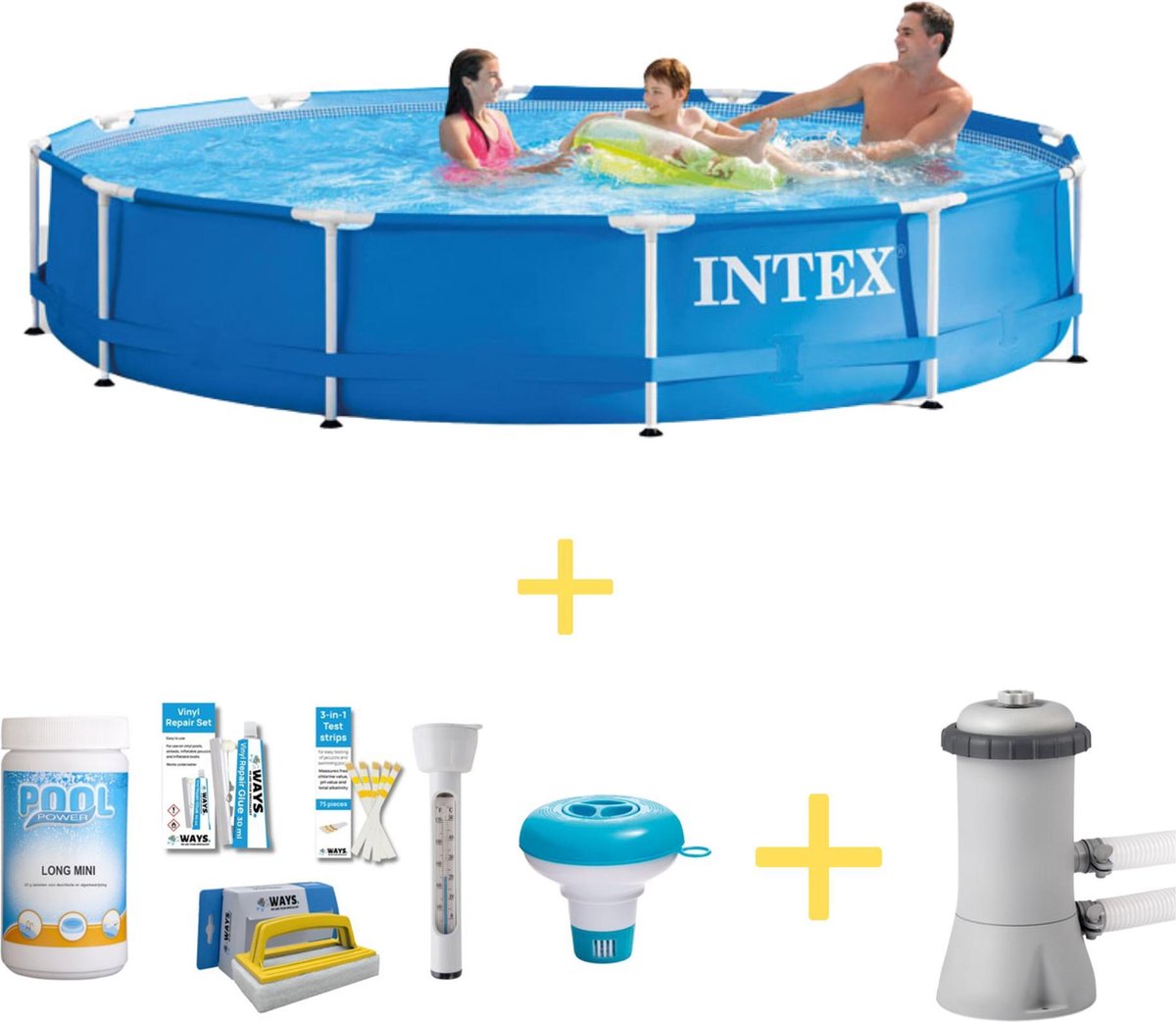 Intex Zwembad - Metal Frame - 366 X 76 Cm - Ways Onderhoudspakket & Filterpomp - Blauw
