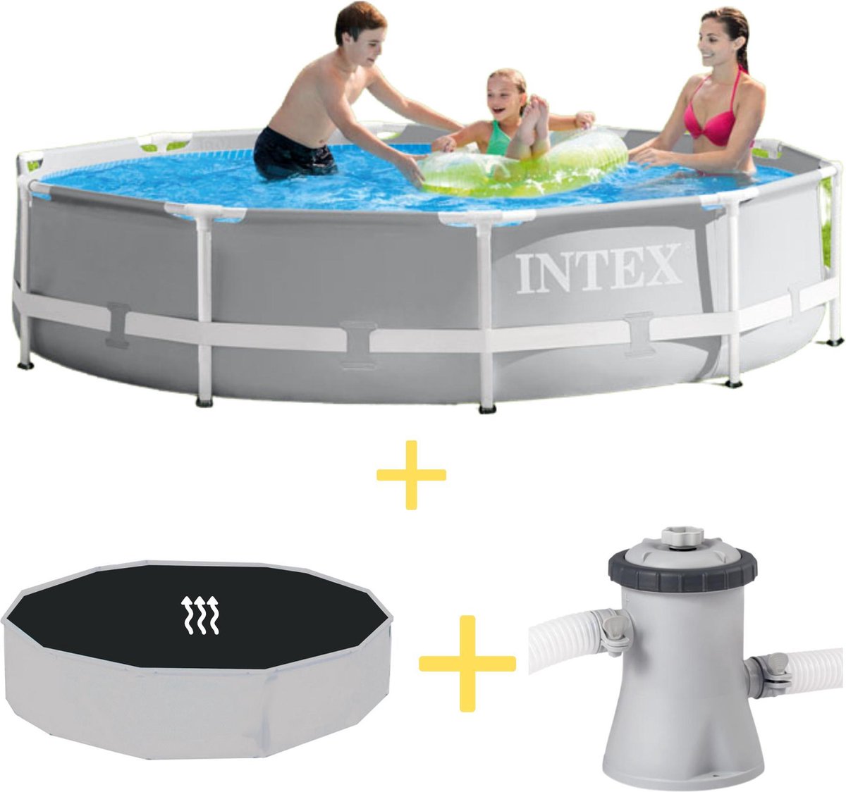 Intex Zwembad - Prism Frame - 305 X 76 Cm - Inclusief Solarzeil & Filterpomp - Grijs