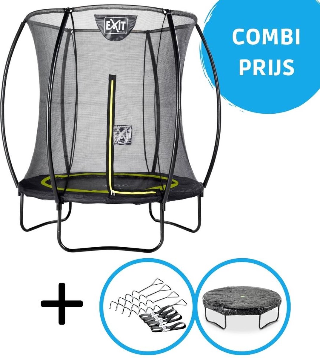 EXIT Toys Exit - Trampoline Met Veiligheidsnet, Verankeringsset En Afdekhoes - Op Poten - Silhouette - Rond - ø183cm - Zwart