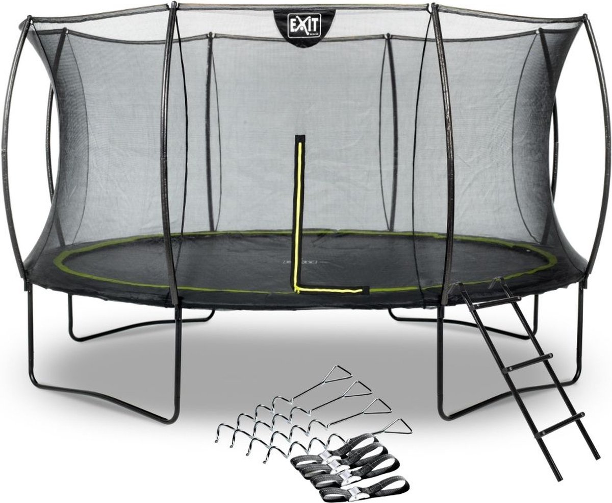 EXIT Toys Exit - Trampoline Met Veiligheidsnet, Verankeringsset En Ladder - Op Poten - Silhouette - Rond - ø366cm - Zwart