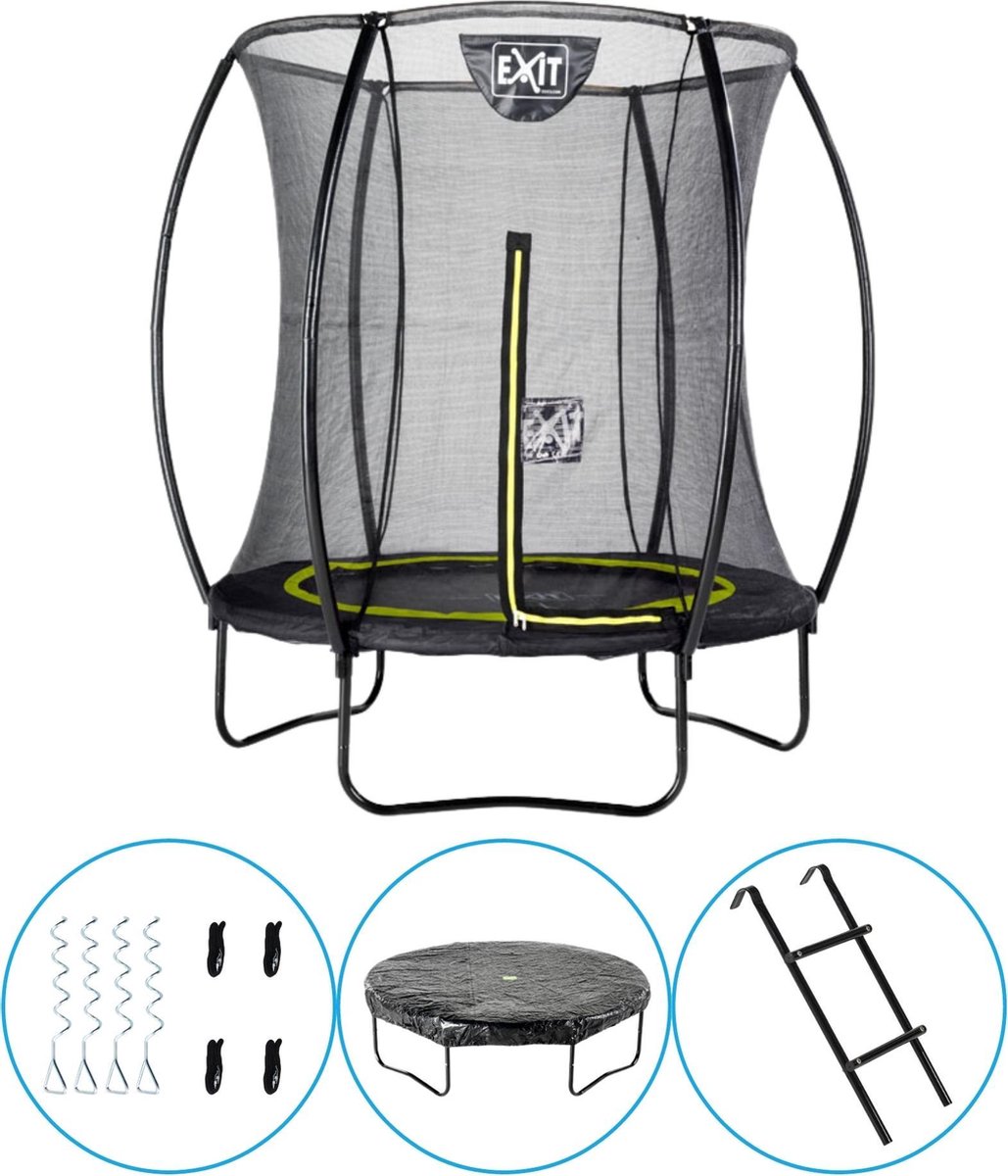 EXIT Toys Exit - Trampoline Met Veiligheidsnet, Afdekhoes, Ladder En Verankeringsset - ø183cm - Zwart