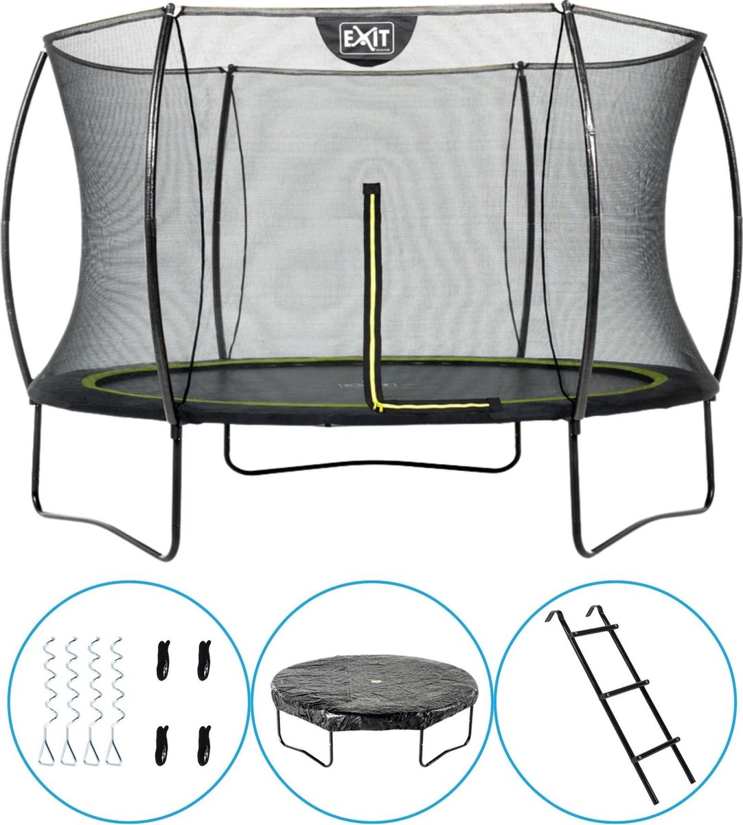 EXIT Toys Exit - Trampoline Met Veiligheidsnet, Afdekhoes, Ladder En Verankeringsset - ø305cm - Zwart