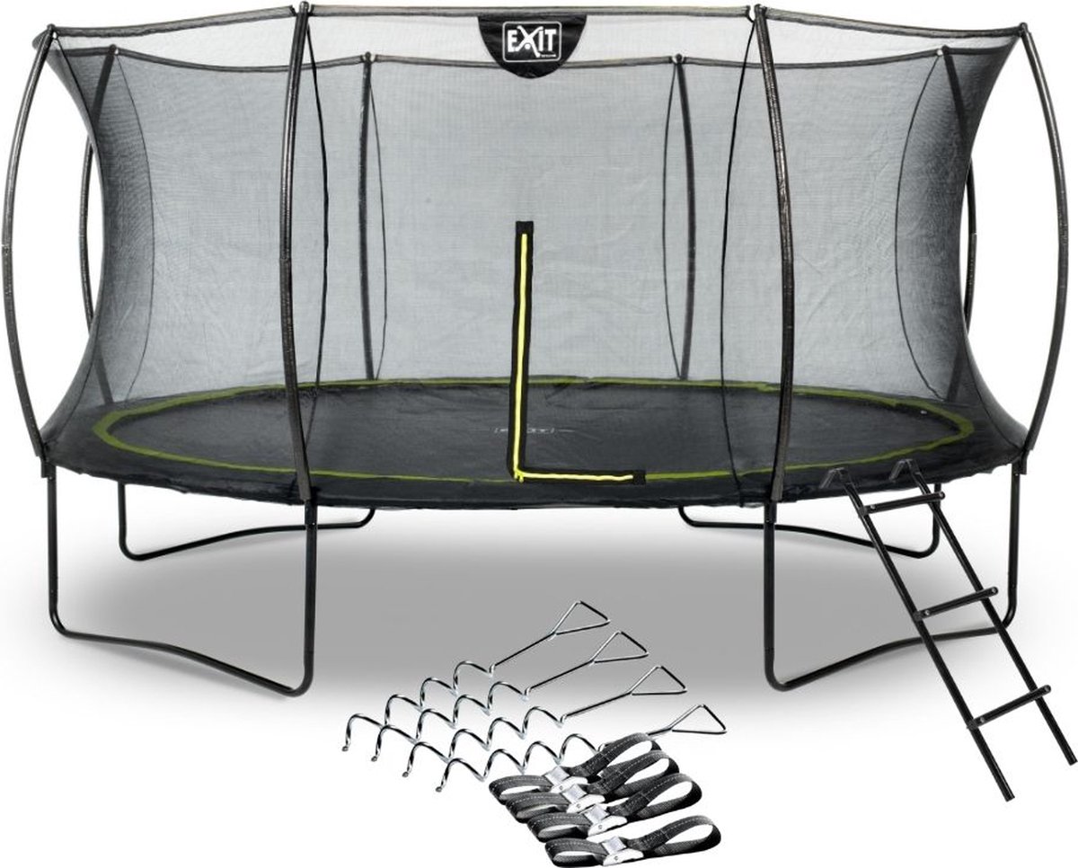 EXIT Toys Exit - Trampoline Met Veiligheidsnet, Verankeringsset En Ladder - Op Poten - Silhouette - Rond - ø427cm - Zwart