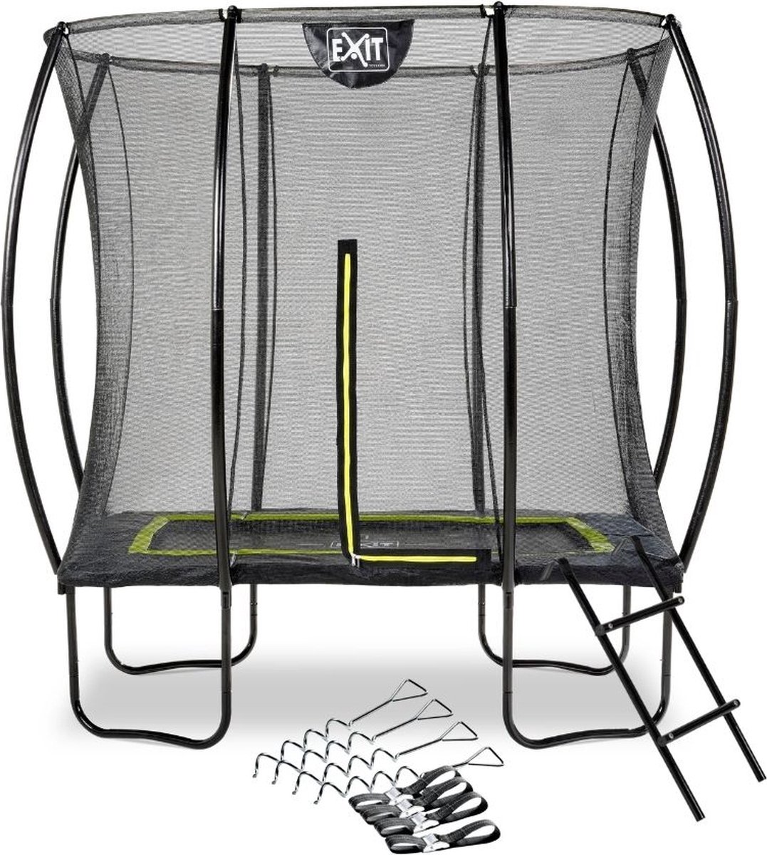 EXIT Toys Exit - Trampoline Met Veiligheidsnet, Verankeringsset En Ladder - 153x214cm - Zwart