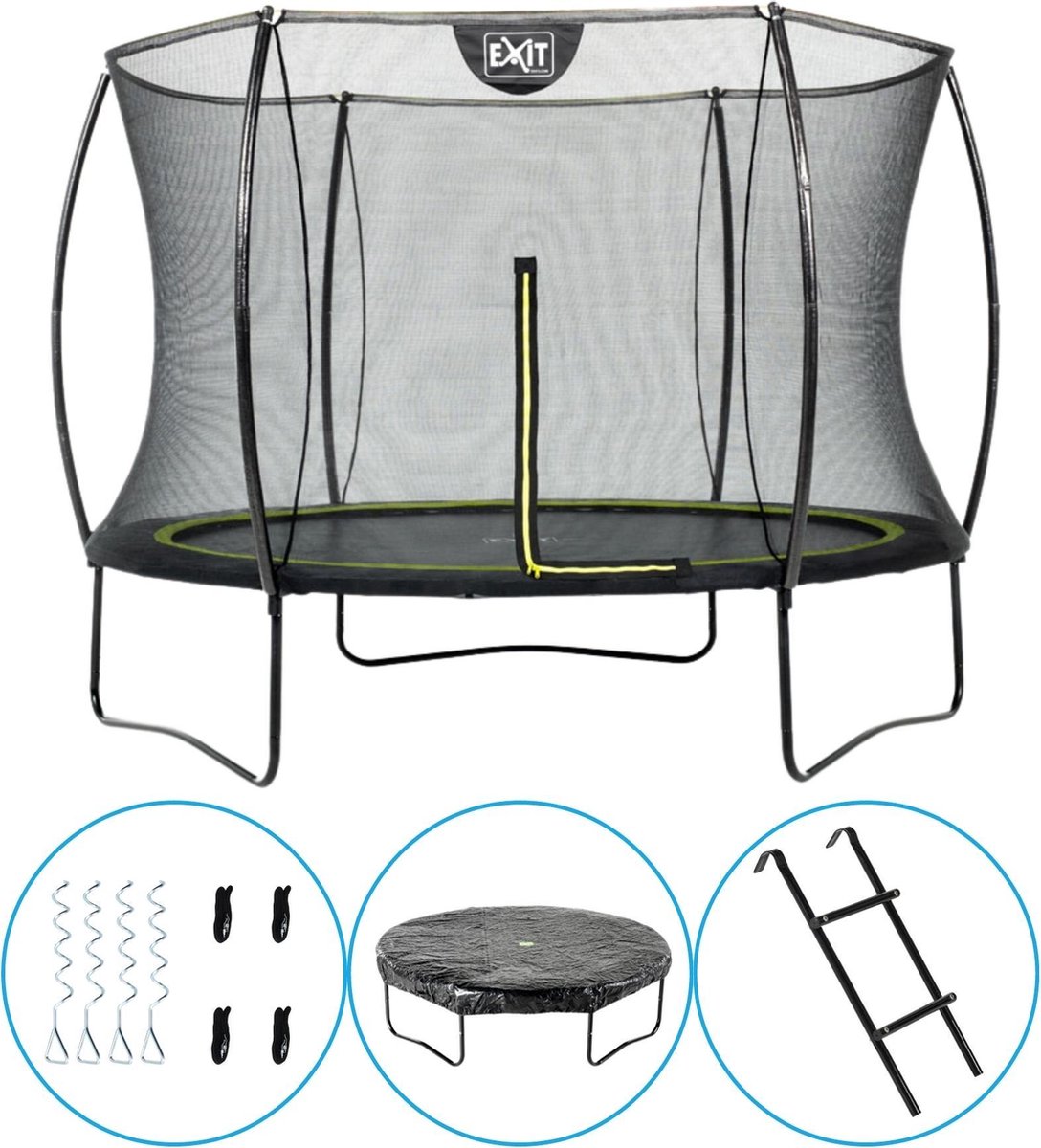 EXIT Toys Exit - Trampoline Met Veiligheidsnet, Afdekhoes, Ladder En Verankeringsset - ø244cm - Zwart