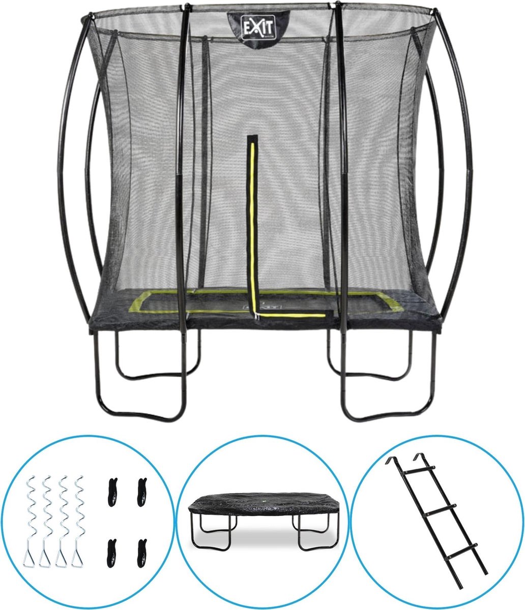 EXIT Toys Exit - Trampoline Met Veiligheidsnet, Afdekhoes, Ladder En Verankeringsset - 153x214cm - Zwart