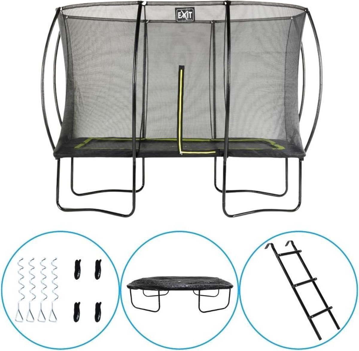 EXIT Toys Exit - Trampoline Met Veiligheidsnet, Afdekhoes, Ladder En Verankeringsset - 214x305cm - Zwart