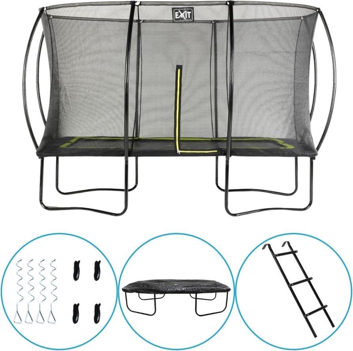 EXIT Toys Exit - Trampoline Met Veiligheidsnet, Afdekhoes, Ladder En Verankeringsset - 244x366cm - Zwart