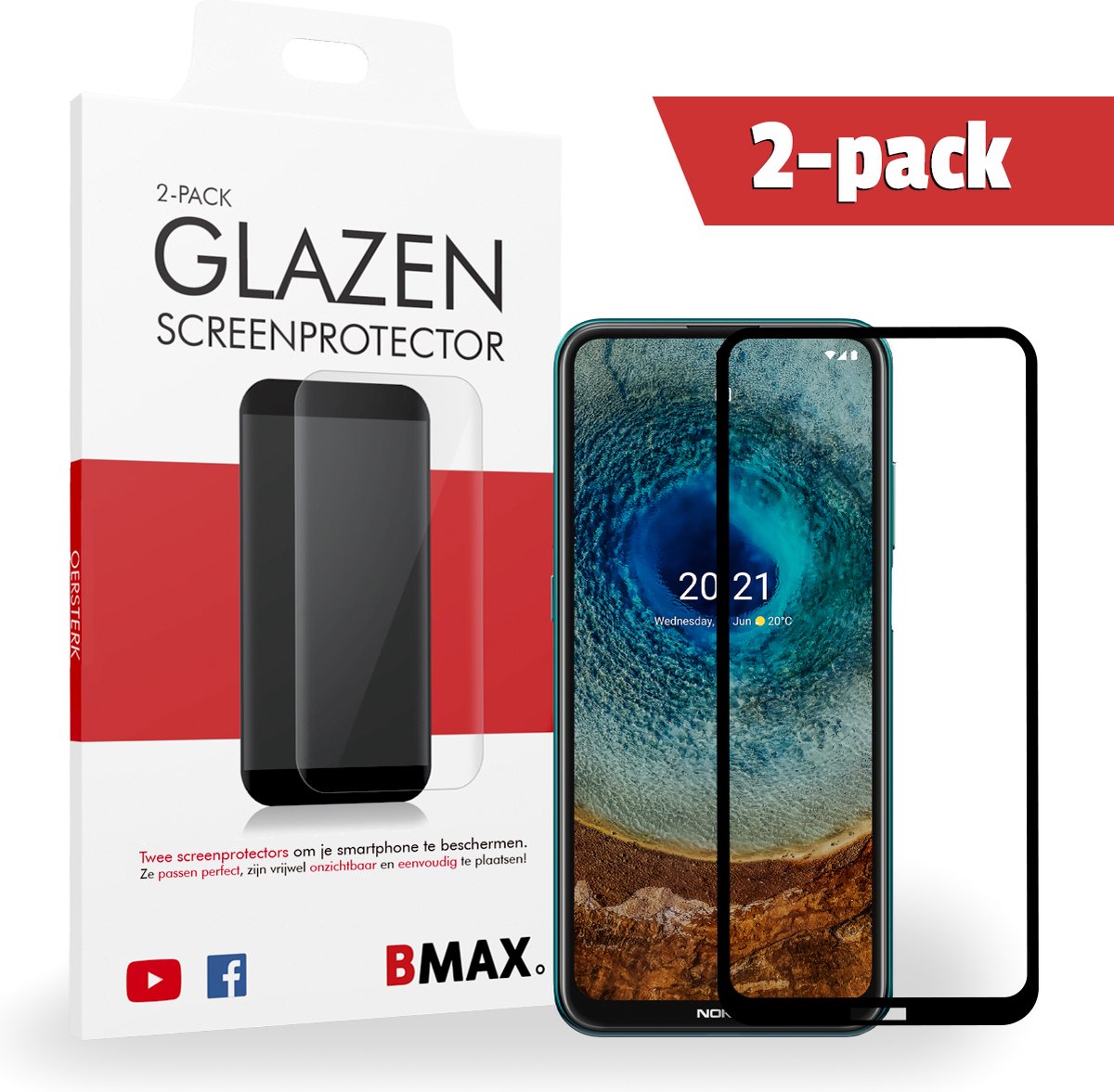 2-pack Bmax Nokia X10 Screenprotector - Glass - Full Cover 2.5d - Black