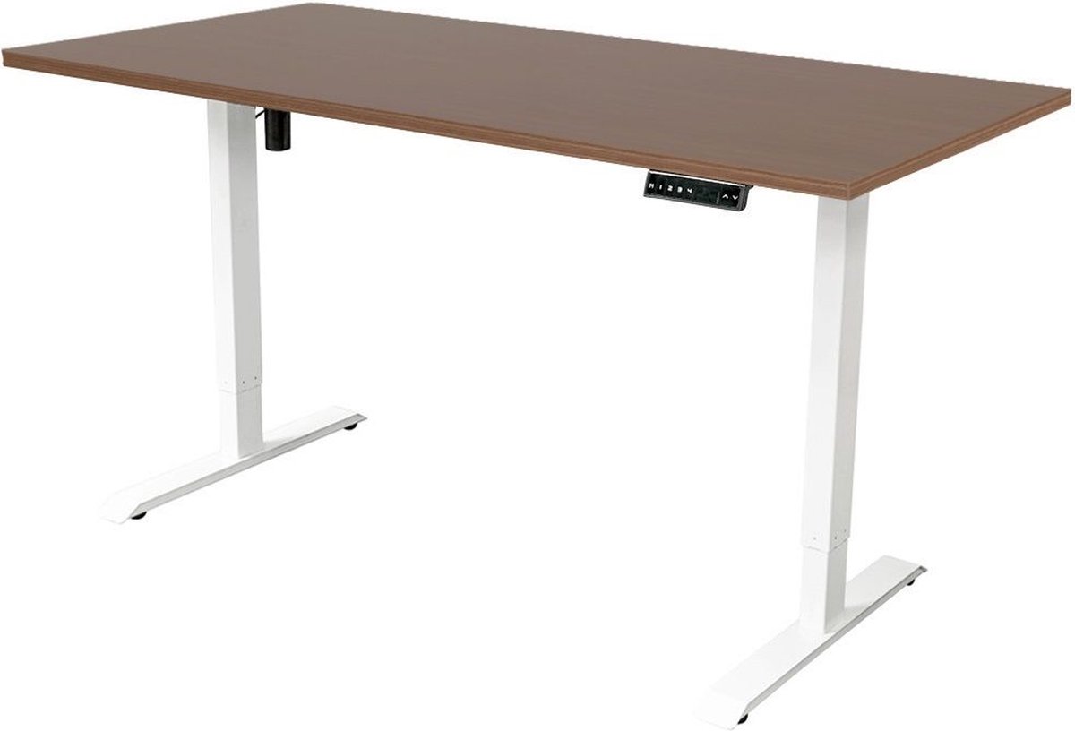 IVOL Elektrisch Verstelbaar Bureau - 160x80 Cm - Single Motor - / Donker Eiken - Wit