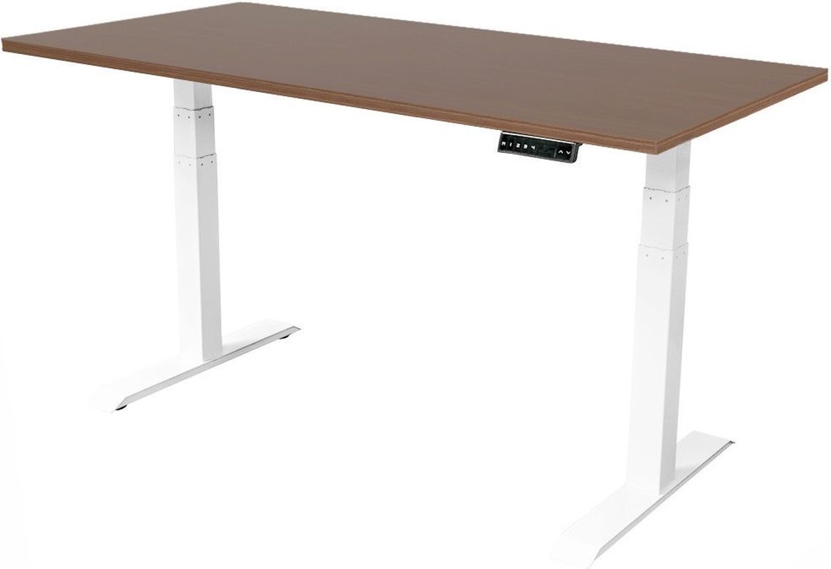 IVOL Elektrisch Verstelbaar Bureau - 160x80 Cm - Dual Motor - / Donker Eiken - Wit