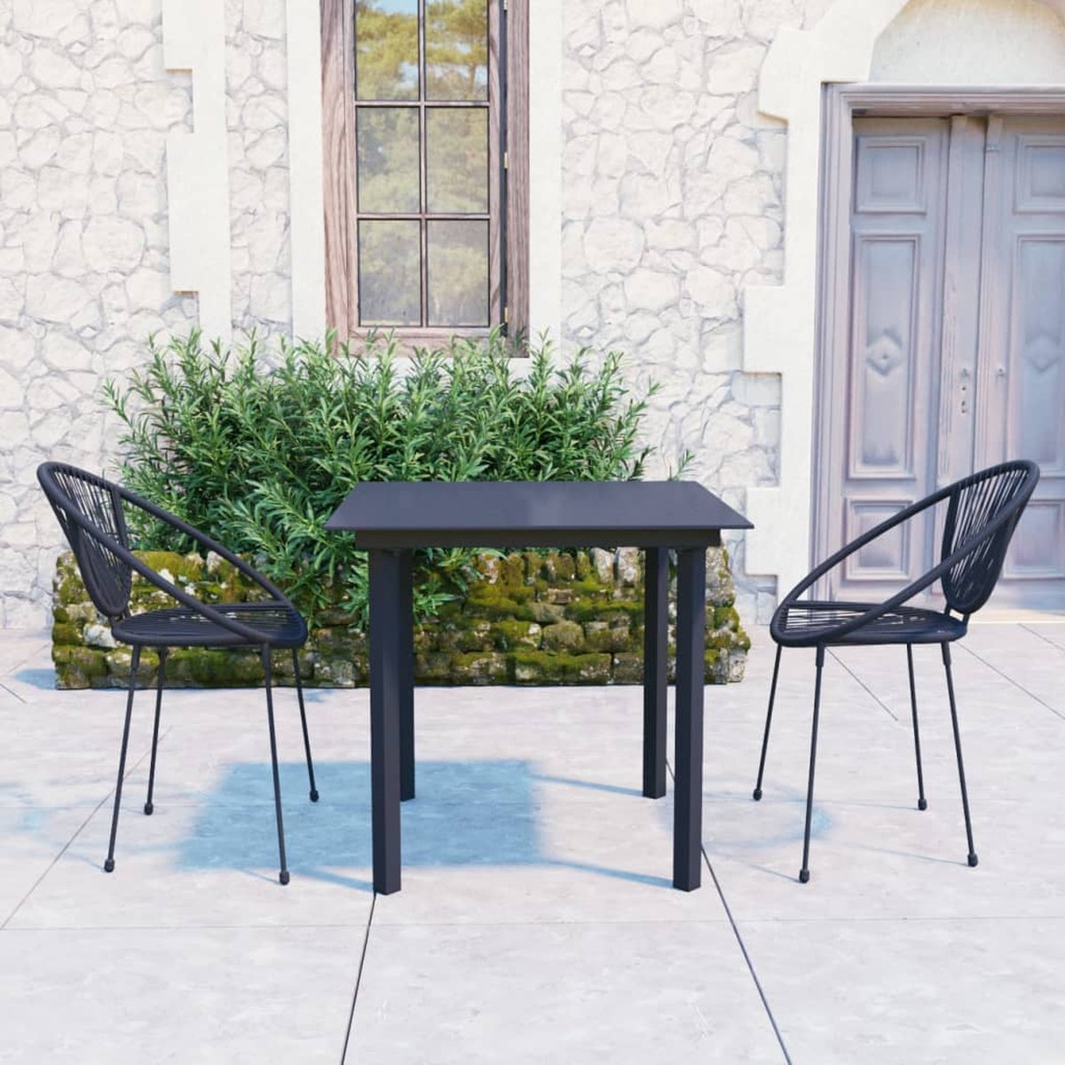 Vidaxl 3-delige Tuinset Pvc-rattan - Negro