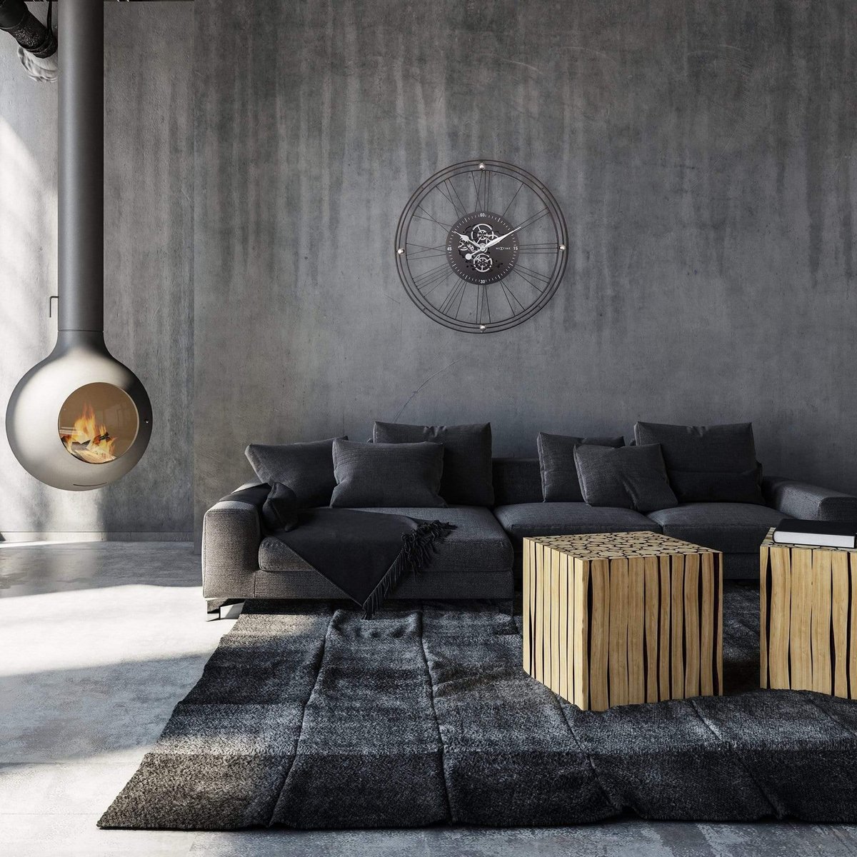 Nextime Wandklok Roman Gear Xxl 90,5 Cm Staal/zilver - Zwart