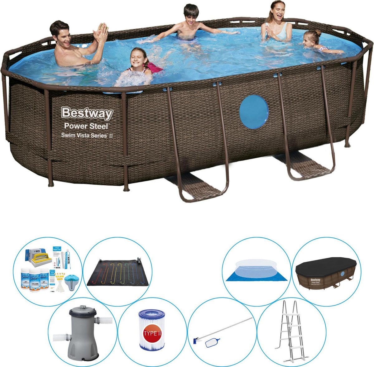 Bestway Power Steel Swim Vista Ovaal 427x250x100 Cm - Zwembad Comfort Pakket - Bruin