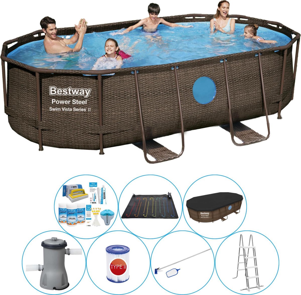 Bestway Power Steel Swim Vista Ovaal 427x250x100 Cm - Zwembad Deal - Bruin