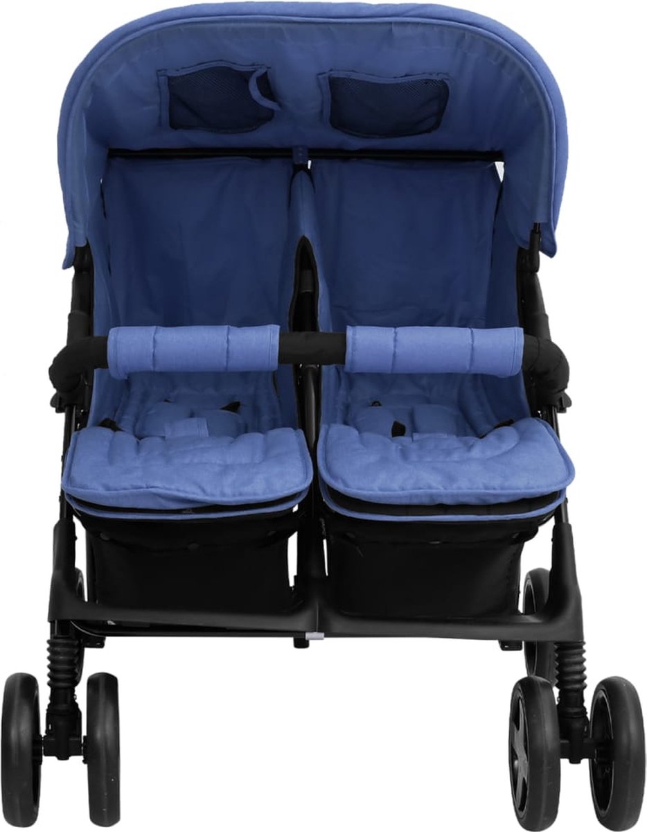 Vidaxl Tweelingkinderwagen Staal Marine - Blauw