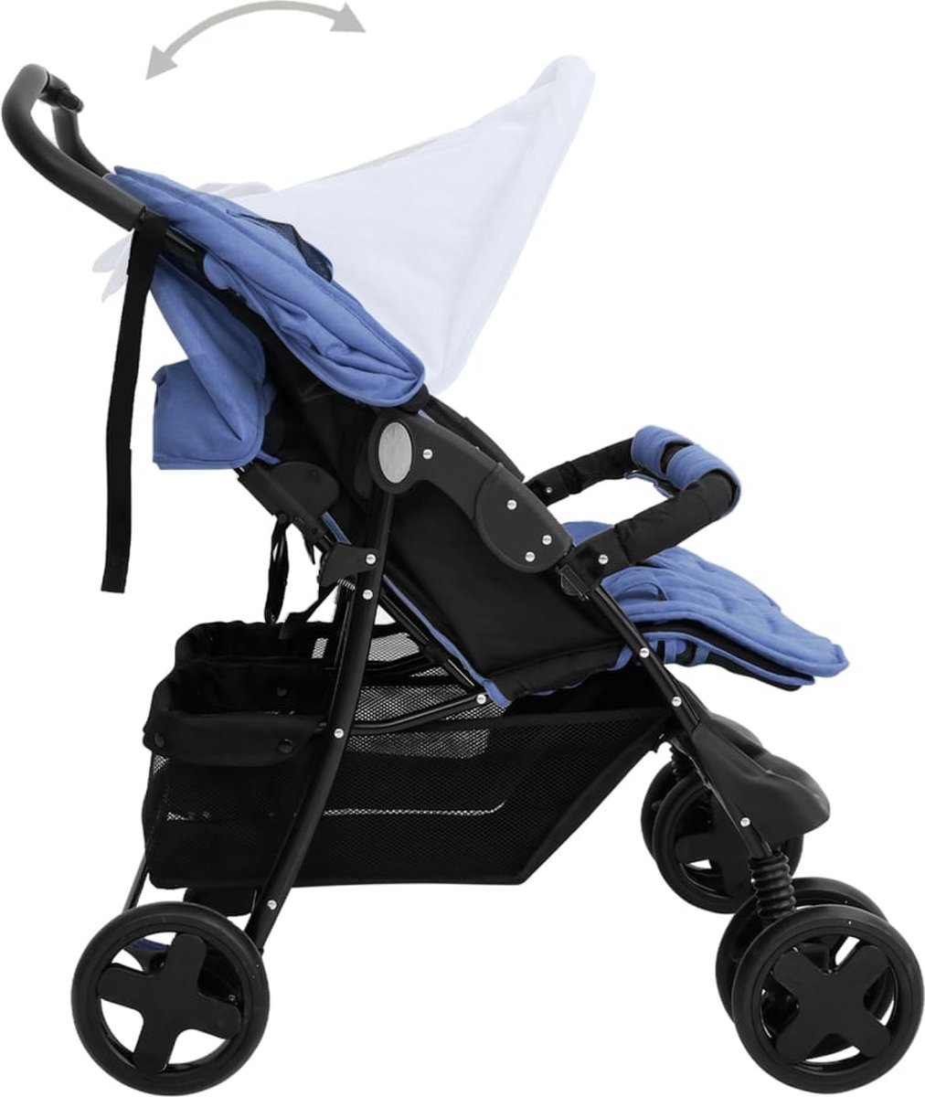 Vidaxl Tweelingkinderwagen Staal Marine - Blauw