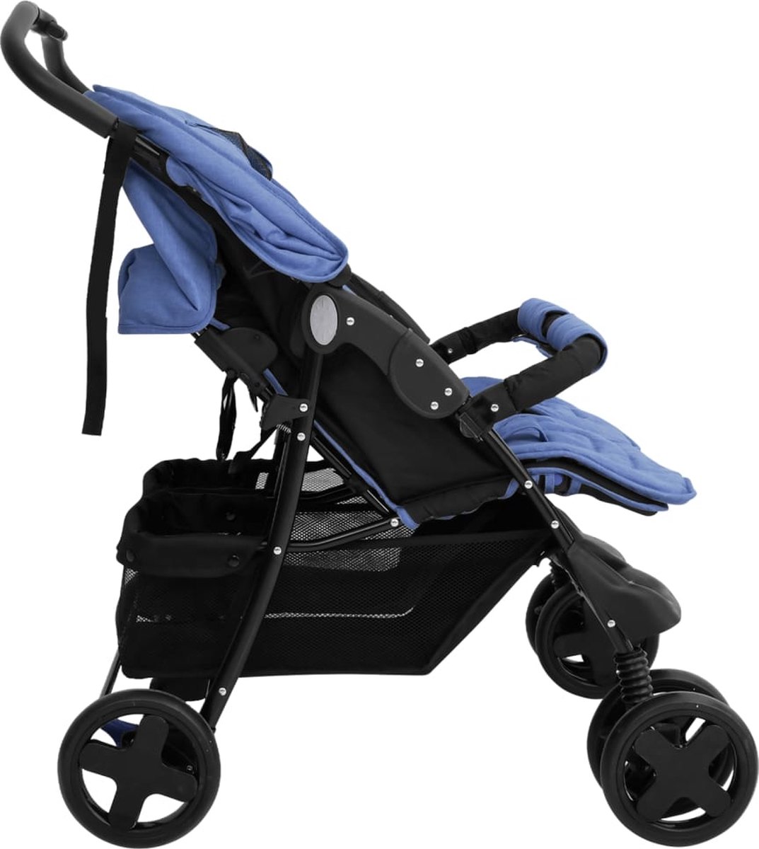 Vidaxl Tweelingkinderwagen Staal Marine - Blauw