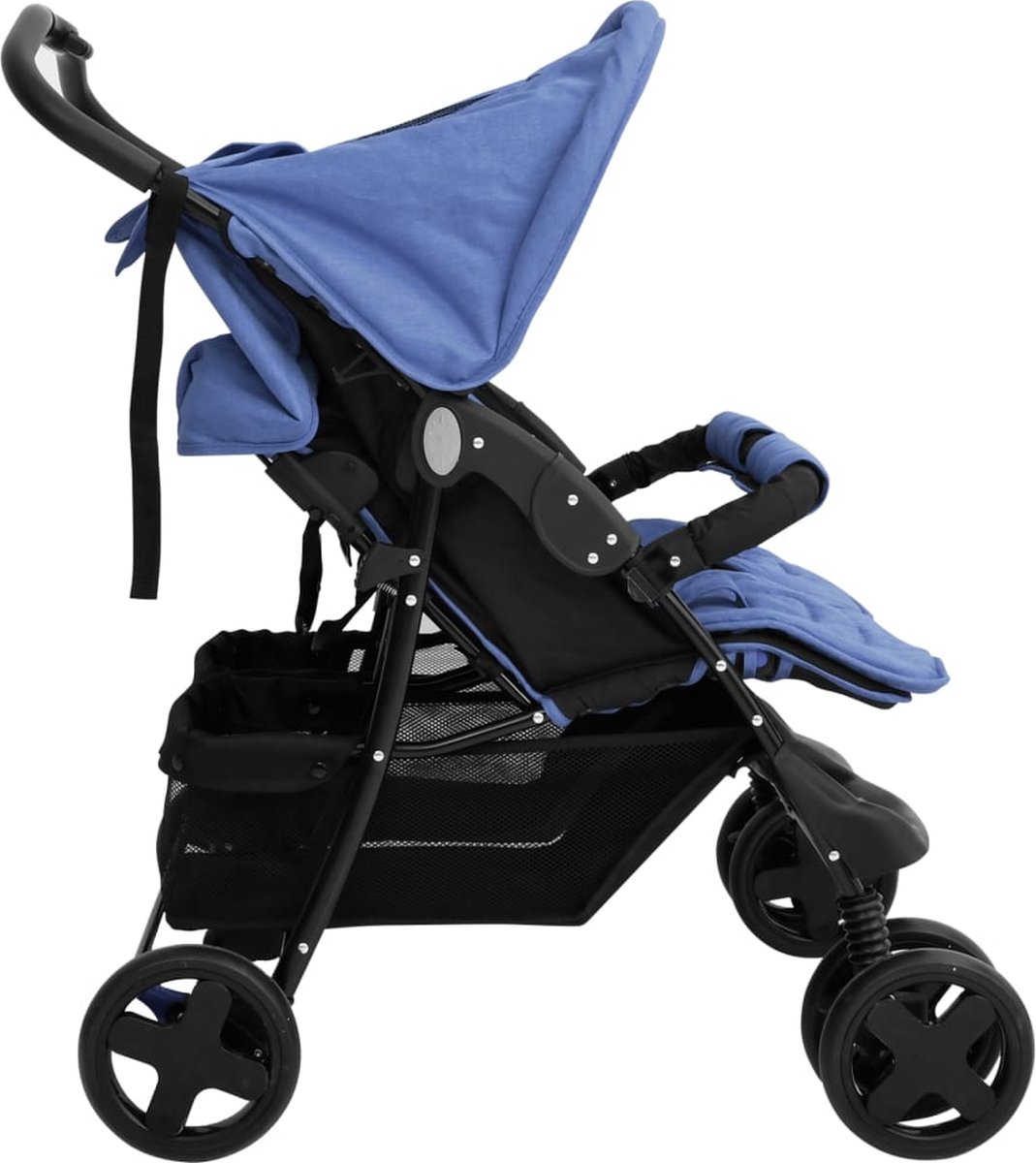 Vidaxl Tweelingkinderwagen Staal Marine - Blauw
