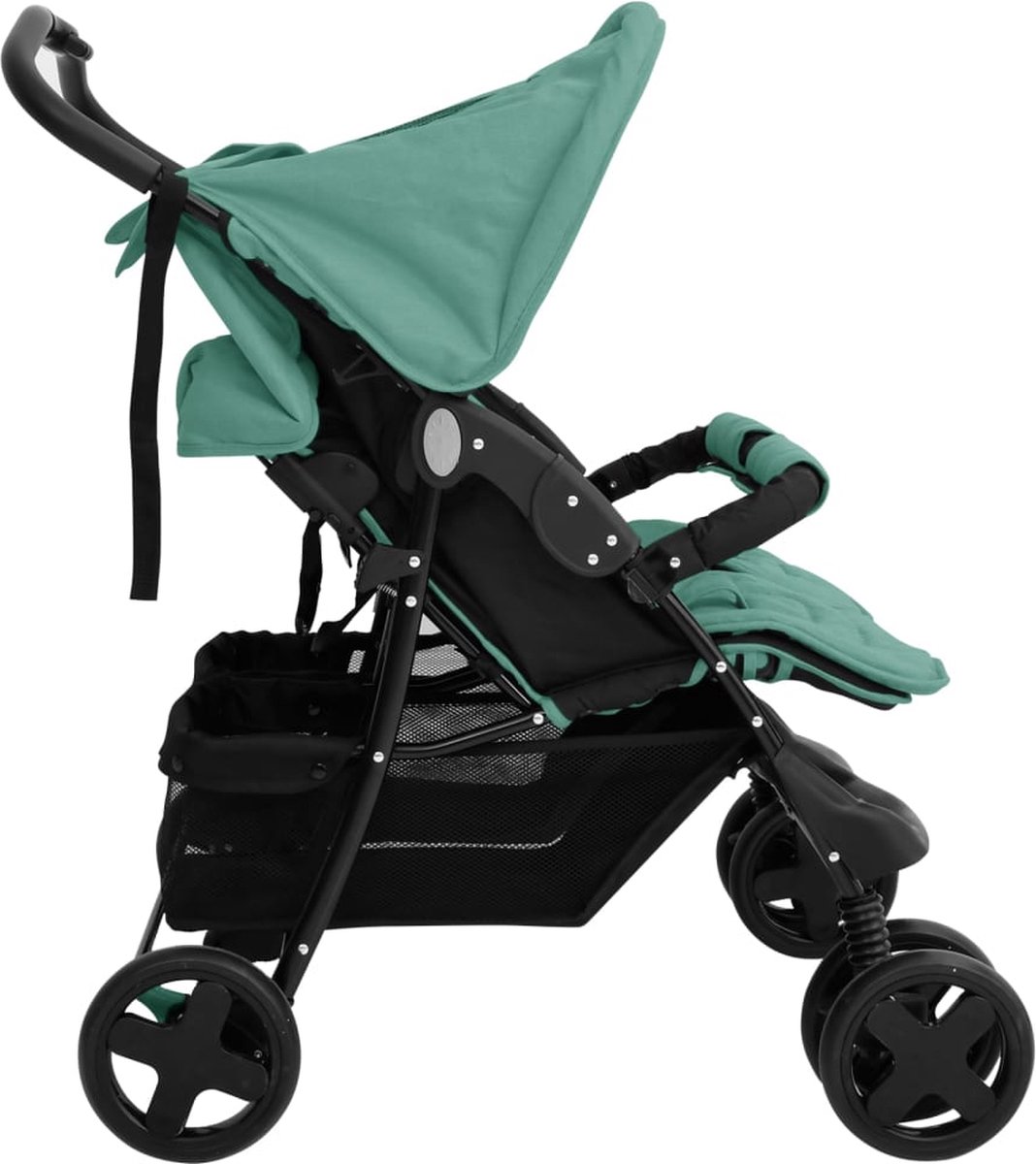 Vidaxl Tweelingkinderwagen Staal - Groen