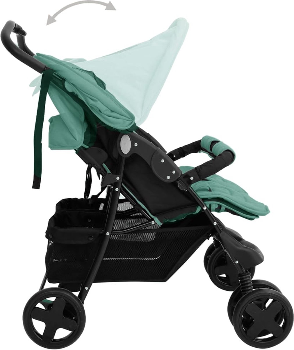 Vidaxl Tweelingkinderwagen Staal - Groen