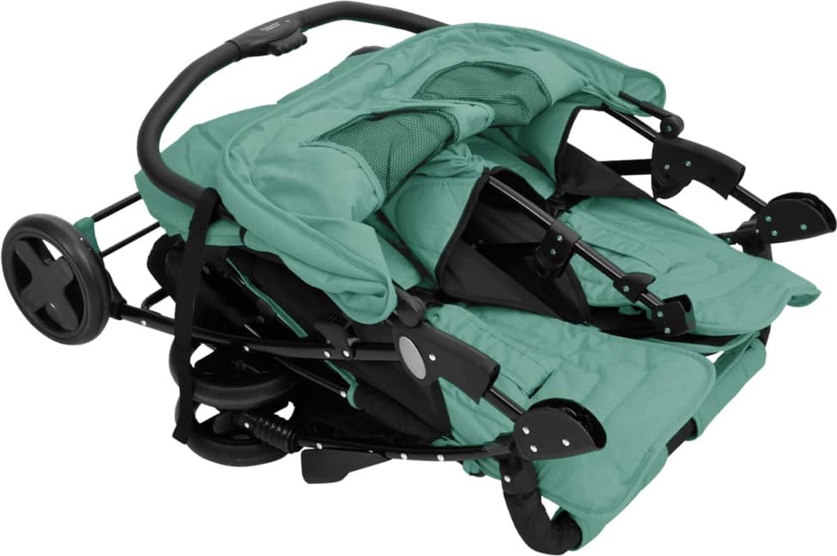Vidaxl Tweelingkinderwagen Staal - Groen
