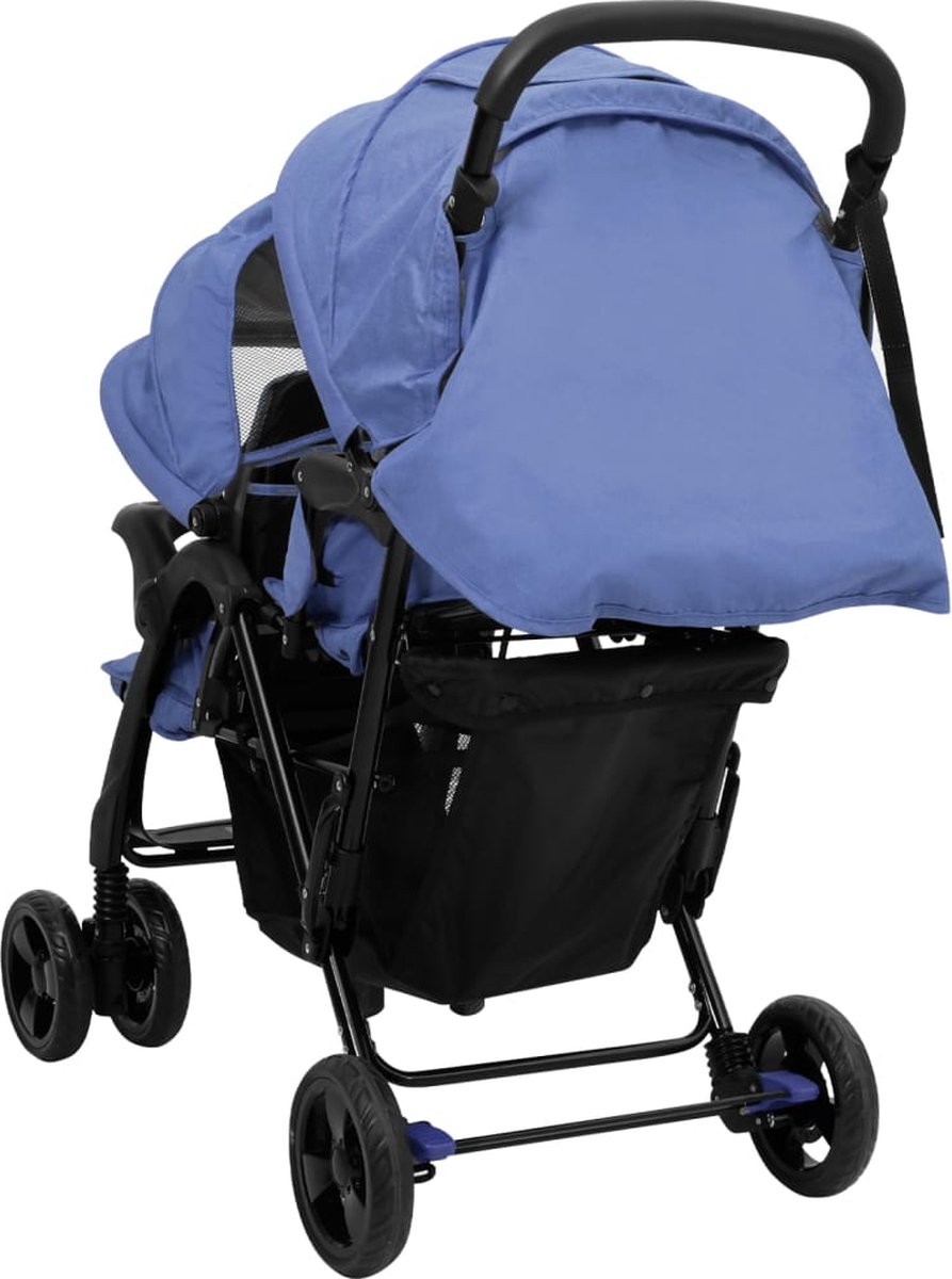 Vidaxl Tweelingkinderwagen Tandem Staal Marine - Blauw