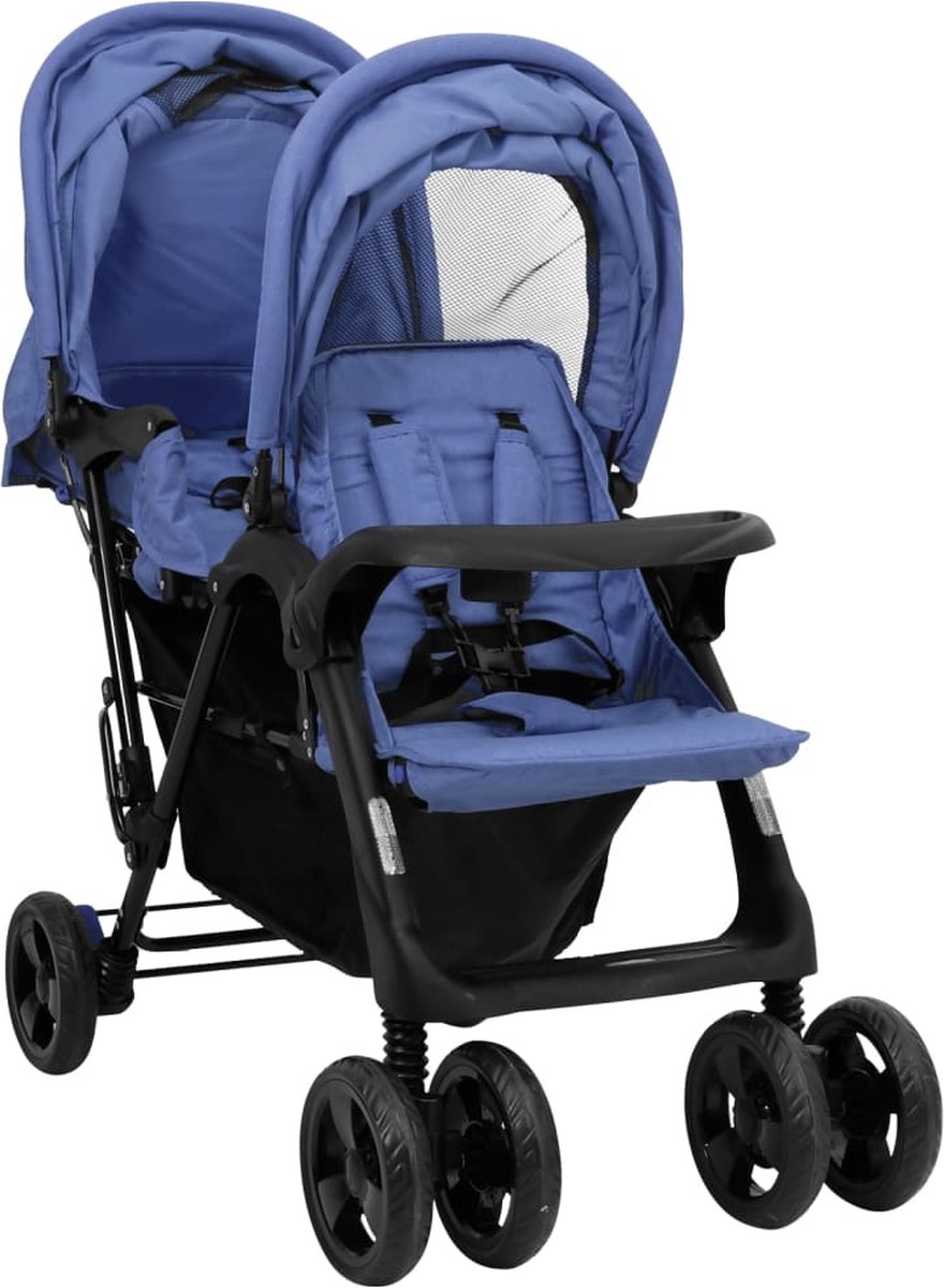 Vidaxl Tweelingkinderwagen Tandem Staal Marine - Blauw