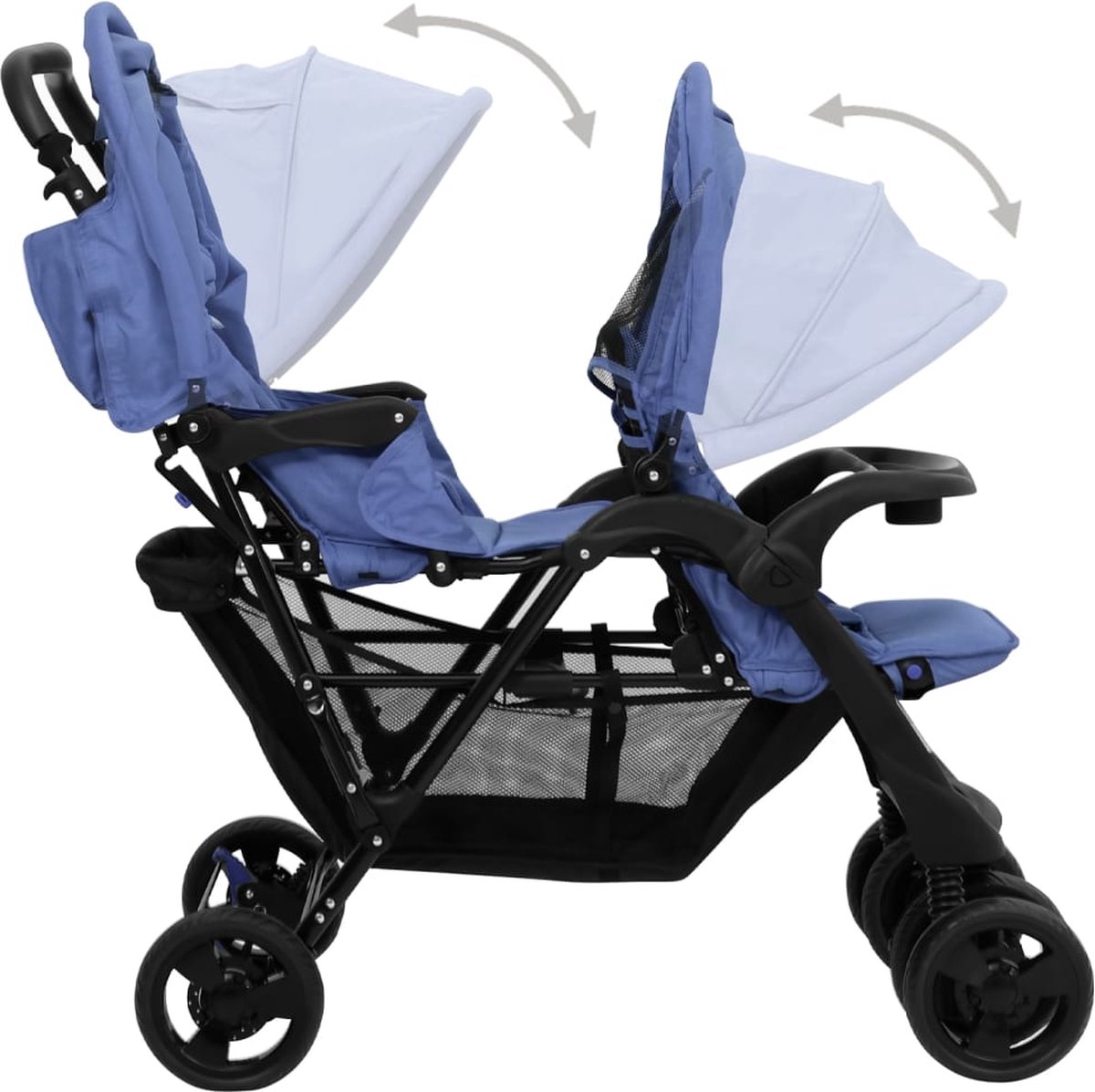 Vidaxl Tweelingkinderwagen Tandem Staal Marine - Blauw