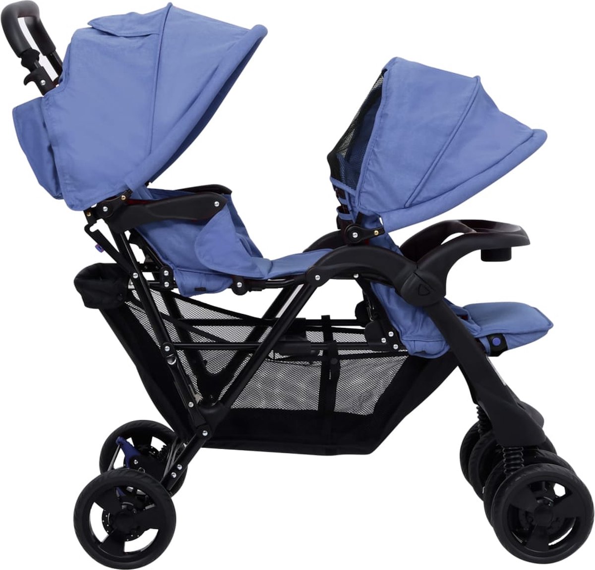 Vidaxl Tweelingkinderwagen Tandem Staal Marine - Blauw