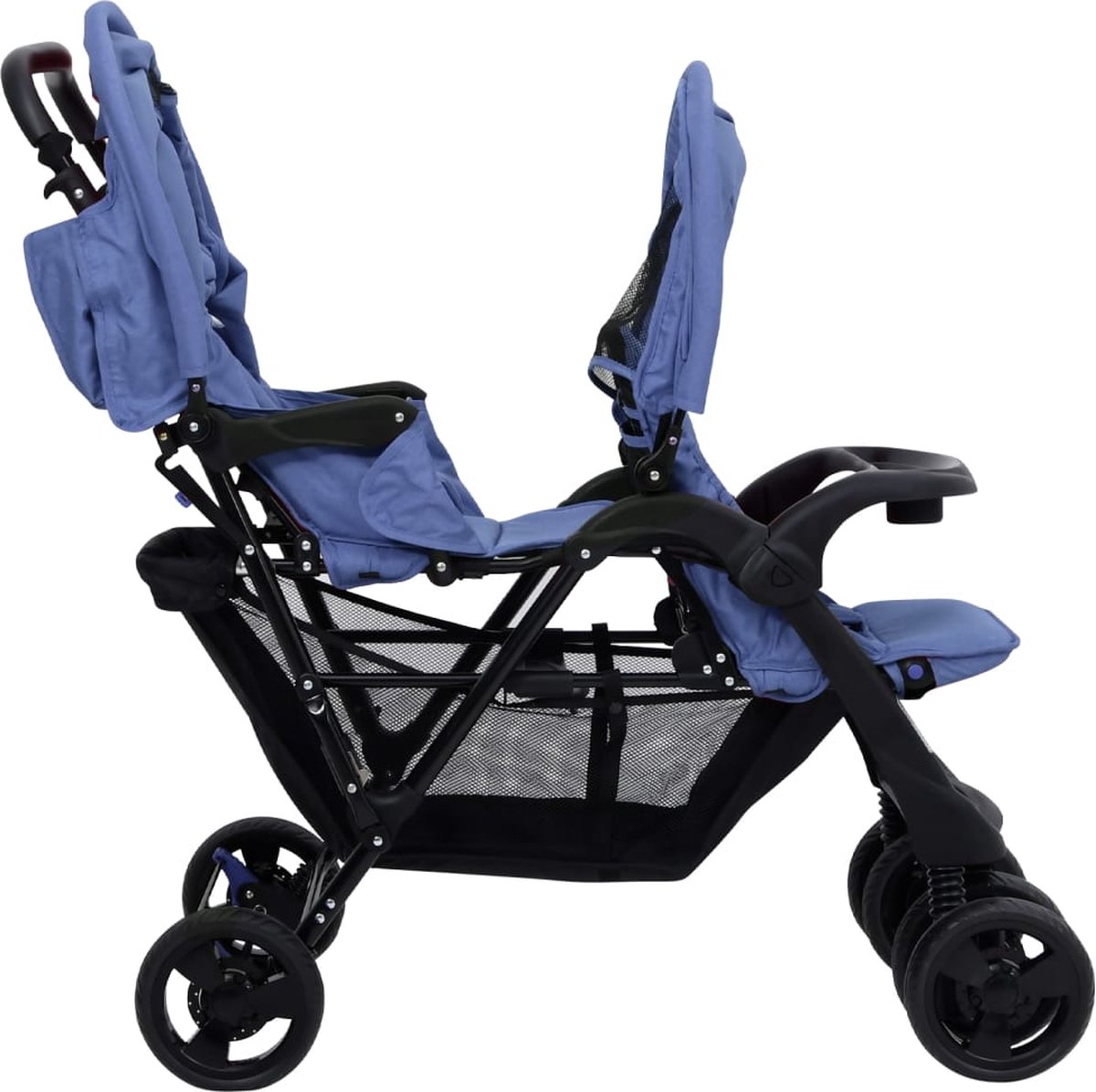 Vidaxl Tweelingkinderwagen Tandem Staal Marine - Blauw