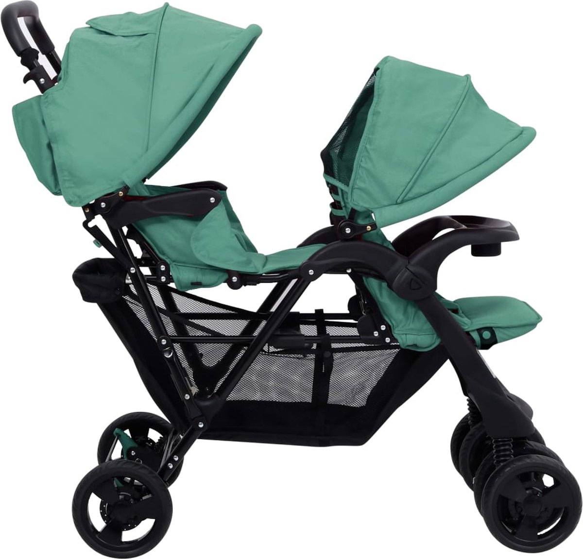Vidaxl Tweelingkinderwagen Tandem Staal - Groen