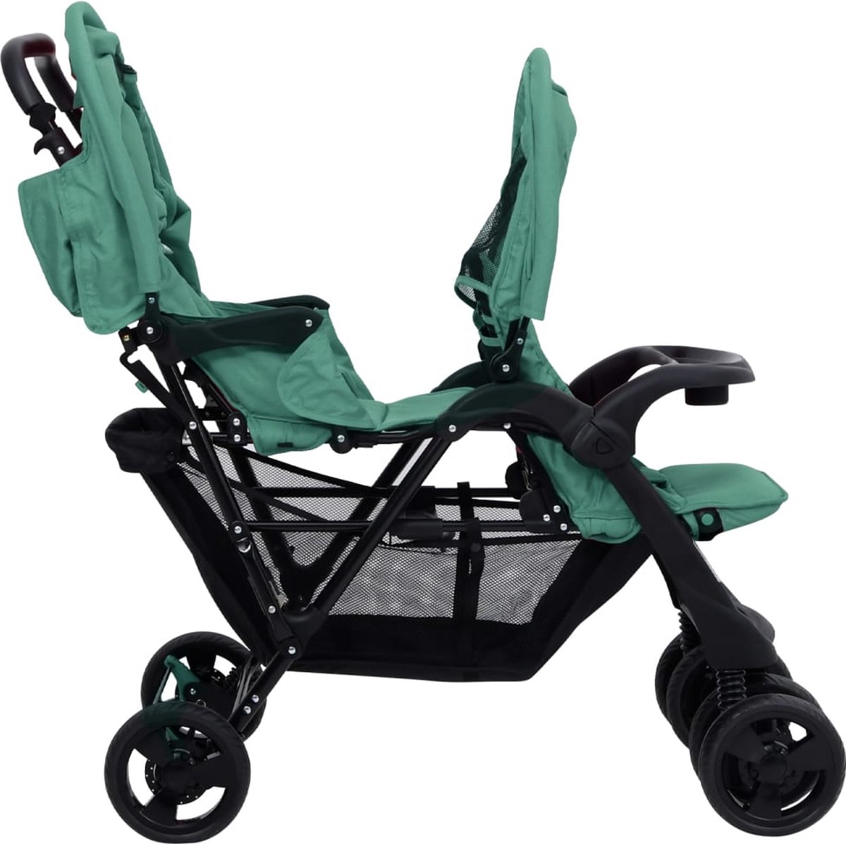Vidaxl Tweelingkinderwagen Tandem Staal - Groen