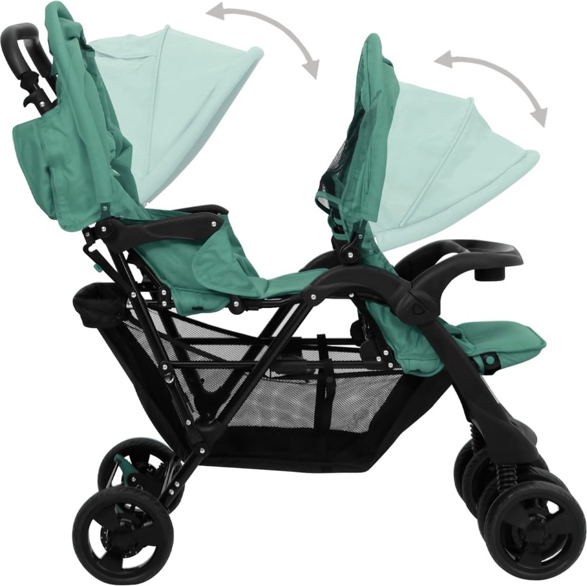 Vidaxl Tweelingkinderwagen Tandem Staal - Groen