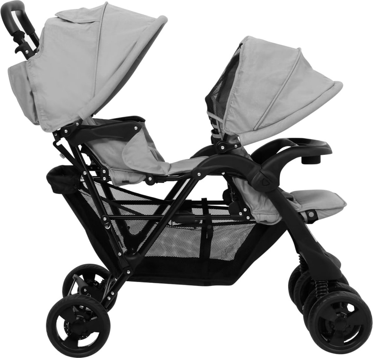 Vidaxl Tweelingkinderwagen Tandem Staal Licht - Grijs