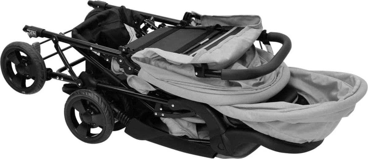 Vidaxl Tweelingkinderwagen Tandem Staal Licht - Grijs