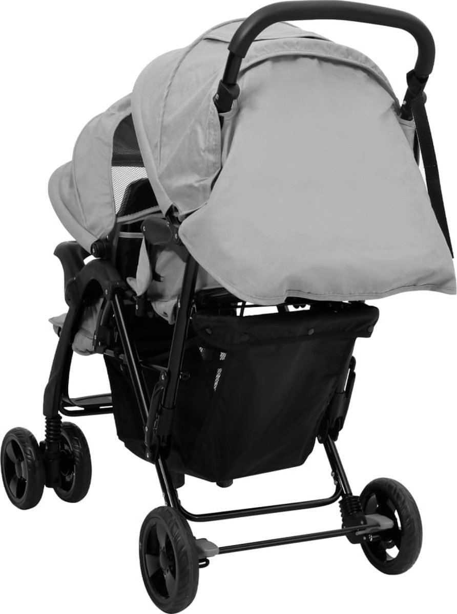 Vidaxl Tweelingkinderwagen Tandem Staal Licht - Grijs