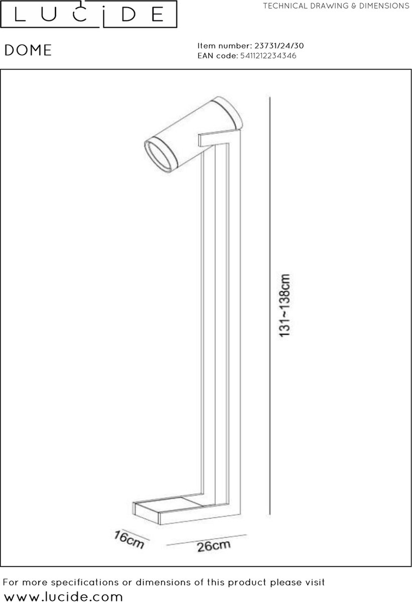 Lucide Dome - Vloerlamp - Led Dimb. - Gu10 - 2x12w 3000k - Zwart