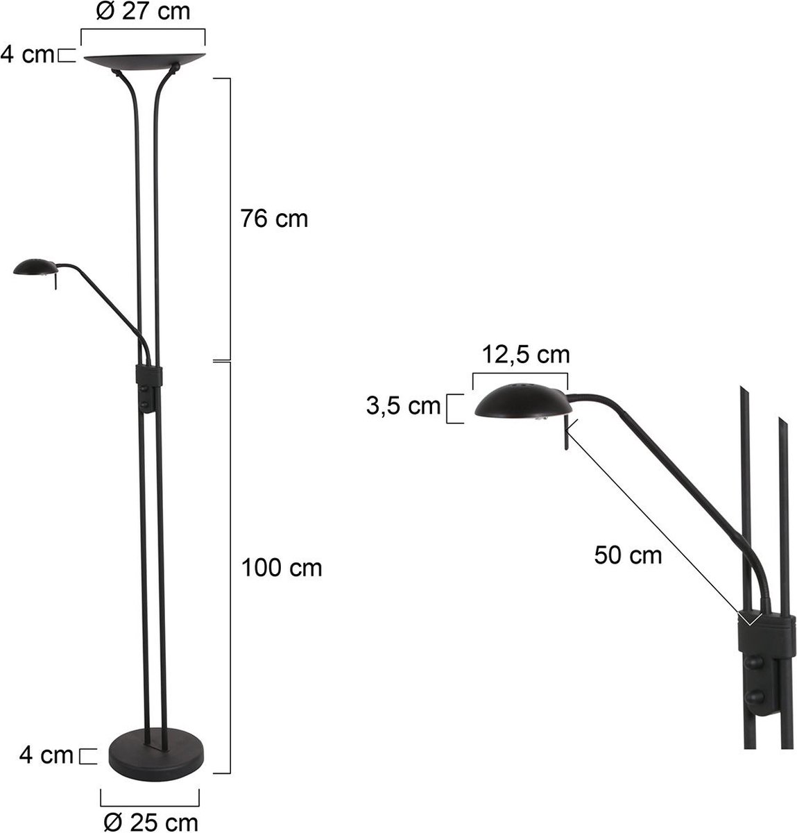 Steinhauer Vloerlamp Biron H 180 Cm Dim - Zwart