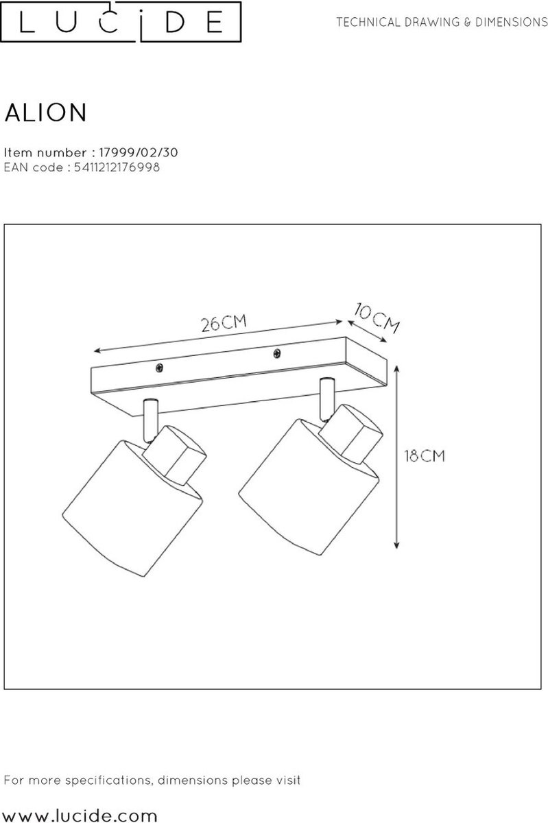 Lucide Alion - Plafondspot - 2xe14 - Zwart