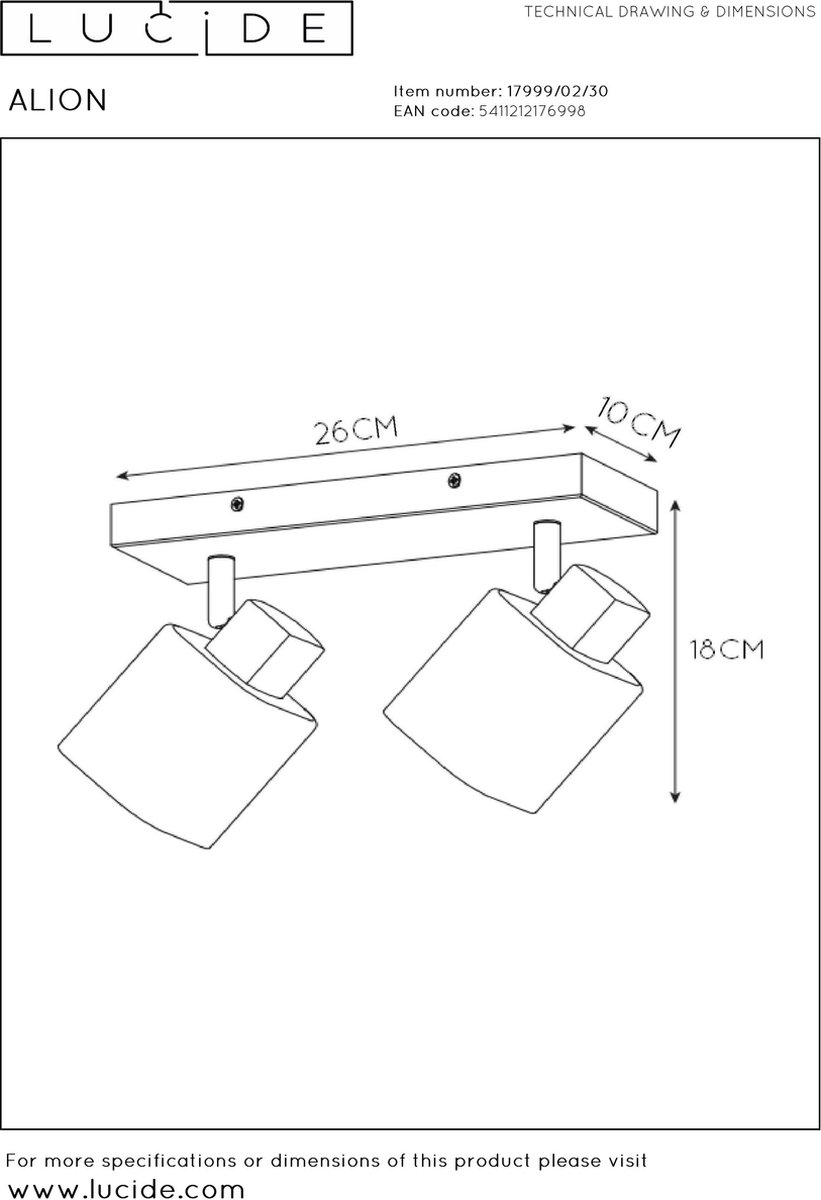 Lucide Alion - Plafondspot - 2xe14 - Zwart