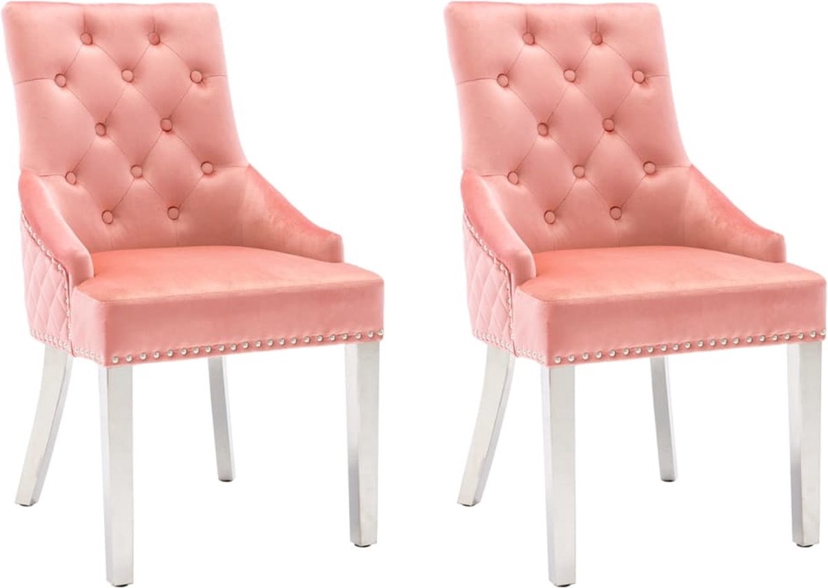 Vidaxl Eetkamerstoelen 2 St Fluweel - Roze