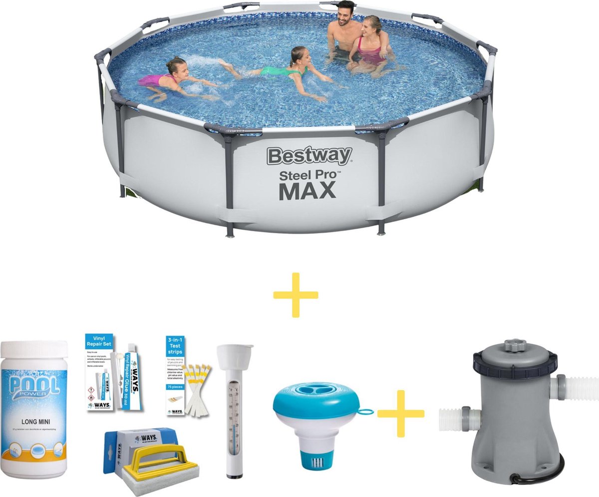 Bestway Zwembad - Steel Pro Max - 305 X 76 Cm - Inclusief Ways Onderhoudspakke & Filterpomp - Grijs